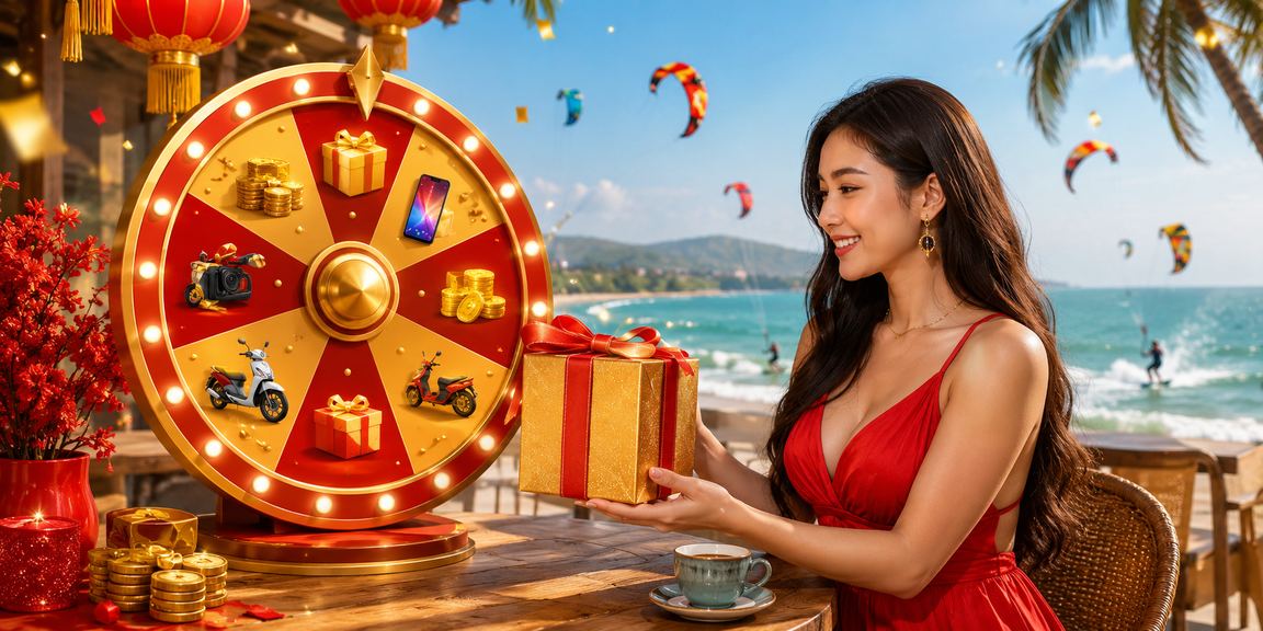 Người dùng tham gia vòng quay may mắn và giải trí trực tuyến tại Mũi Né bên tách cà phê