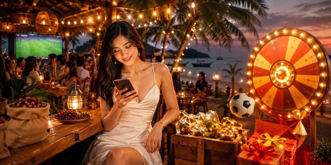 Người dân Phú Quốc thư giãn và xem kết quả xổ số trên điện thoại tại bờ biển buổi chiều